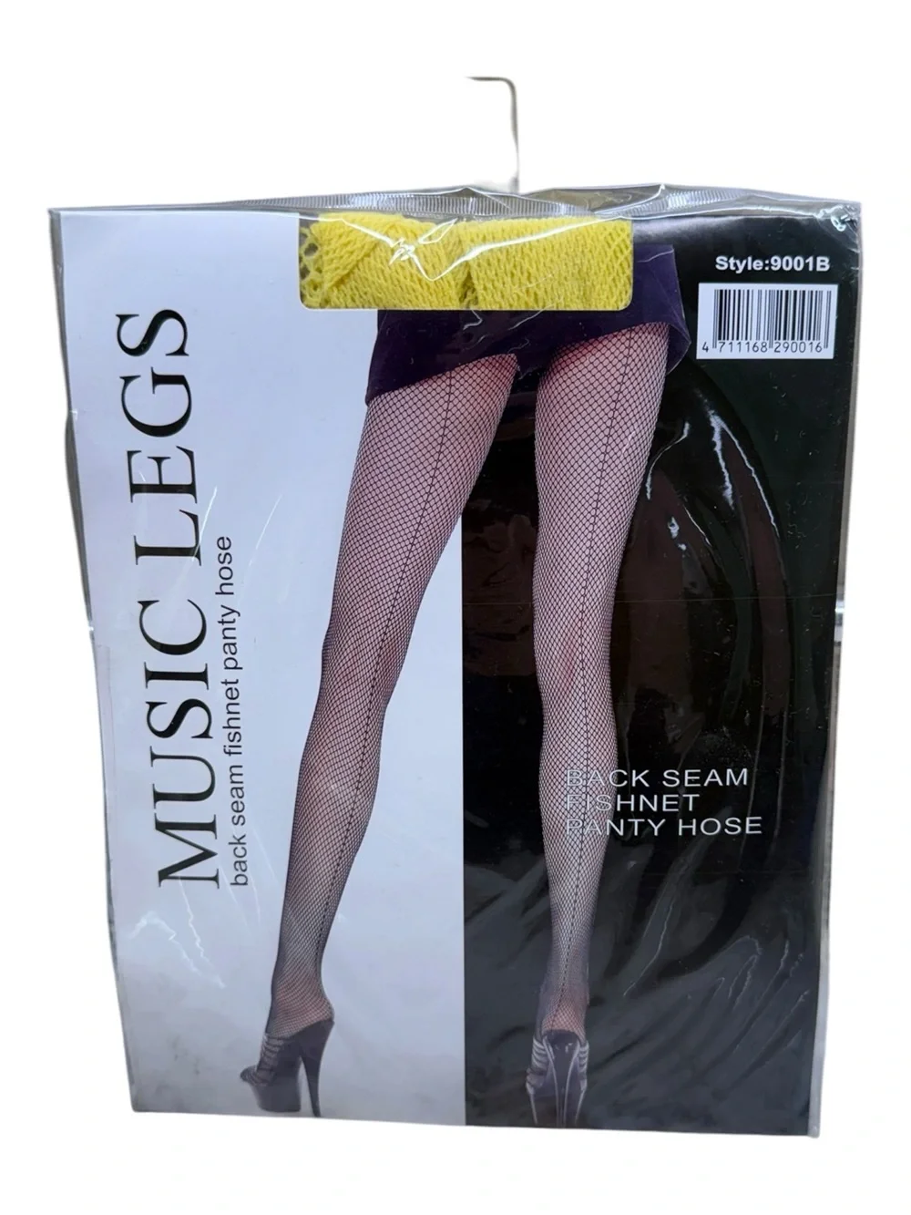 Music Legs Fishnet Back Seam Pantyhose 9001B OS 5’-5’10” 100-175lbs Yellow